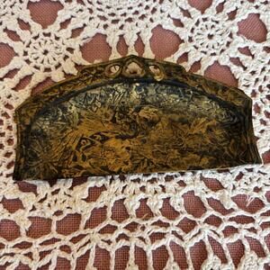 Vintage Metal Crumb Catcher – Gold & Black with Embossed Bird and Flower